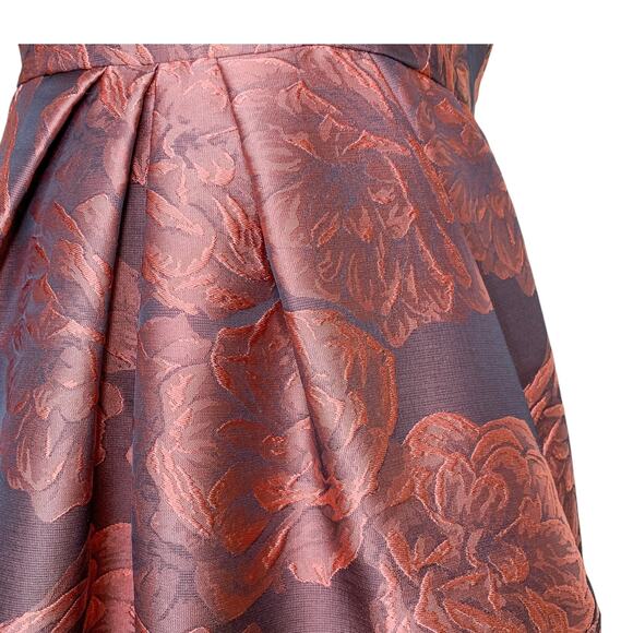 Gal Meets Glam Ingrid Rust Rose Floral Jacquard Pleated Fit & Flare Mini Dress - Picture 8 of 11